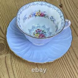 Vintage Shelley Bone China Oleander Pale Blue Floral Gold Trim Cup & Saucer