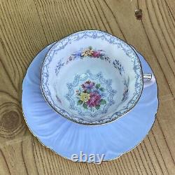 Vintage Shelley Bone China Oleander Pale Blue Floral Gold Trim Cup & Saucer