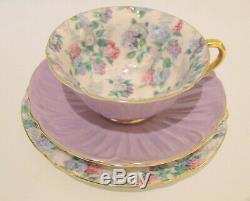 Vintage Shelley Oleander Summer Glory Trio Tea Cup, Saucer & Plate Lavender Gold