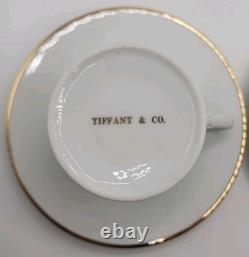 Vintage Tiffany & Co. Gold Band Demitasse Cups & Saucers Pair