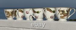 Vintage Victoria China Dragon Demitasse Set 5 Cups Saucers Gold Hand Painted