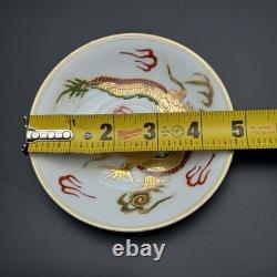 Vintage Victoria China Dragon Demitasse Set 5 Cups Saucers Gold Hand Painted