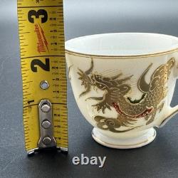 Vintage Victoria China Dragon Demitasse Set 5 Cups Saucers Gold Hand Painted