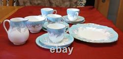 Vintage Wedgwood Buxton W4131 Turqoise/White/Gold Tea Set 15pc, 1960's