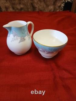 Vintage Wedgwood Buxton W4131 Turqoise/White/Gold Tea Set 15pc, 1960's