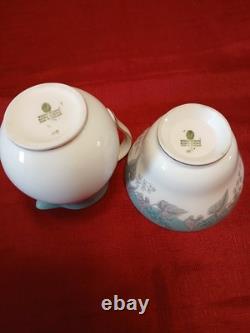 Vintage Wedgwood Buxton W4131 Turqoise/White/Gold Tea Set 15pc, 1960's