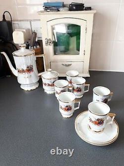 Vista Alegre Coimbra White Gilded Pearlescent Coffee Set Pot & 6 Cups & Saucers