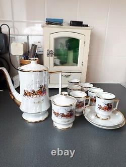 Vista Alegre Coimbra White Gilded Pearlescent Coffee Set Pot & 6 Cups & Saucers