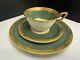 Vntg Royal Worchester England Emerald Green & Gold Cups Saucers & Salad Plates