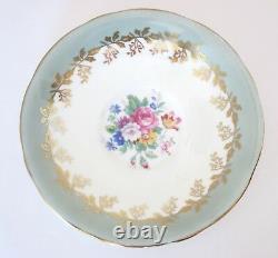 Vtg 1930s AYNSLEY Pair of 2 Tea Cup Saucer Set Pale Green Gold Floral Bone China