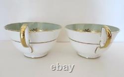 Vtg 1930s AYNSLEY Pair of 2 Tea Cup Saucer Set Pale Green Gold Floral Bone China