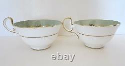 Vtg 1930s AYNSLEY Pair of 2 Tea Cup Saucer Set Pale Green Gold Floral Bone China