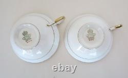 Vtg 1930s AYNSLEY Pair of 2 Tea Cup Saucer Set Pale Green Gold Floral Bone China