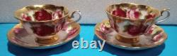 Vtg 2 ROYAL ALBERT HEAVY GOLD Old English Rose TEA CUPS & SAUCERS Treasure Chest