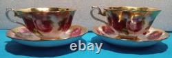 Vtg 2 ROYAL ALBERT HEAVY GOLD Old English Rose TEA CUPS & SAUCERS Treasure Chest