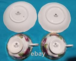 Vtg 2 ROYAL ALBERT HEAVY GOLD Old English Rose TEA CUPS & SAUCERS Treasure Chest