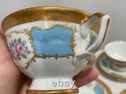 Vtg Antique Bavarian Porcelain Set 11 Tea Cups & Saucers w Blue Gold Floral Dec