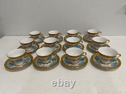 Vtg Antique Bavarian Porcelain Set 12 Demitasse Cups & Saucers Blue Gold Floral