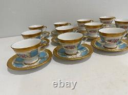 Vtg Antique Bavarian Porcelain Set 12 Demitasse Cups & Saucers Blue Gold Floral