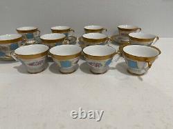 Vtg Antique Bavarian Porcelain Set 12 Demitasse Cups & Saucers Blue Gold Floral