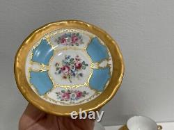 Vtg Antique Bavarian Porcelain Set 12 Demitasse Cups & Saucers Blue Gold Floral