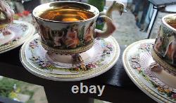 Vtg. Capodimonte Gold Gilt Coffee, Tea Cups and Saucers relief Cherubs & dragons