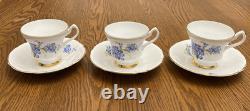 Vtg Consort Fine Bone China England (5) Tea Cups/Saucers Gold Trim Blue Flowers