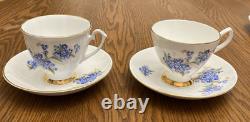 Vtg Consort Fine Bone China England (5) Tea Cups/Saucers Gold Trim Blue Flowers