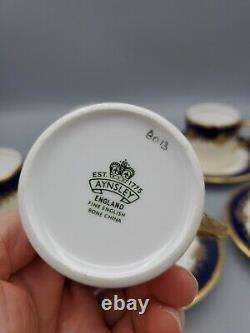 Vtg HTF Set Aynsley Bone China Demitasse Tea Cups Saucers Cobalt Blue Gold 8013