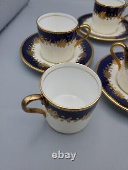 Vtg HTF Set Aynsley Bone China Demitasse Tea Cups Saucers Cobalt Blue Gold 8013