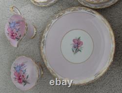 Vtg H&m Sutherland Bone China Scallop Teacup Trios Set Floral Design Gold Gilt