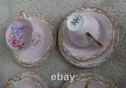 Vtg H&m Sutherland Bone China Scallop Teacup Trios Set Floral Design Gold Gilt