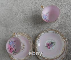Vtg H&m Sutherland Bone China Scallop Teacup Trios Set Floral Design Gold Gilt