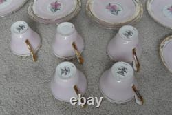 Vtg H&m Sutherland Bone China Scallop Teacup Trios Set Floral Design Gold Gilt
