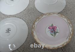 Vtg H&m Sutherland Bone China Scallop Teacup Trios Set Floral Design Gold Gilt