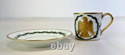 Vtg Limoges France Napoleonic Gold Eagle Porcelain Demitasse Cup & Saucer Set