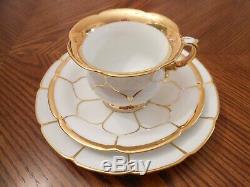 Vtg MEISSEN Germany White & Gold B Form Pattern #373 Cup Saucer Dessert Plate