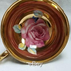 Vtg Paragon Cabbage Rose Gold On Black Tea Cup & Saucer Bone China #1