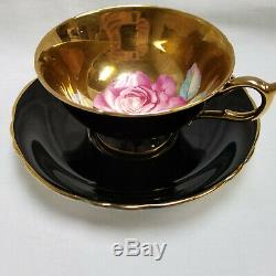 Vtg Paragon Cabbage Rose on Gold Black Tea Cup & Saucer Bone China by Appt #2