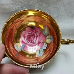 Vtg Paragon Cabbage Rose on Gold Black Tea Cup & Saucer Bone China by Appt #2