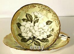 Vtg. Paragon Pale Yellow Floating Gardenia Gold Filligree Trim Cup & Saucer RARE