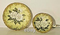 Vtg. Paragon Pale Yellow Floating Gardenia Gold Filligree Trim Cup & Saucer RARE