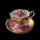 Vtg Rare Queen Anne Pink Cabbage Rose Floral Cup & Saucer Heavy Gold Gilding
