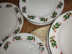 Vtg X-Mas Holly Dinnerware Set 24 Piece. Cups. Saucers. Plates. Gold Trim