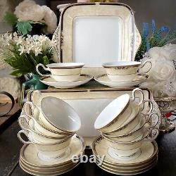 WEDGWOOD Cornucopia Imperial Teacup Set x10 Peony 22K Gold 1st Quality 1/2 RRP