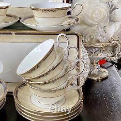 WEDGWOOD Cornucopia Imperial Teacup Set x10 Peony 22K Gold 1st Quality 1/2 RRP
