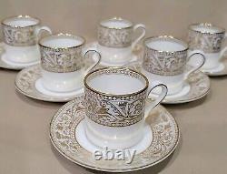 WEDGWOOD GOLD FLORENTINE Bone China Espresso Coffee 6 Cups &6 Saucers SET W4219