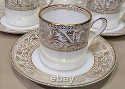 WEDGWOOD GOLD FLORENTINE Bone China Espresso Coffee 6 Cups &6 Saucers SET W4219