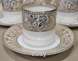 WEDGWOOD GOLD FLORENTINE Bone China Espresso Coffee 6 Cups &6 Saucers SET W4219