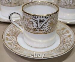 WEDGWOOD GOLD FLORENTINE Bone China Espresso Coffee 6 Cups &6 Saucers SET W4219